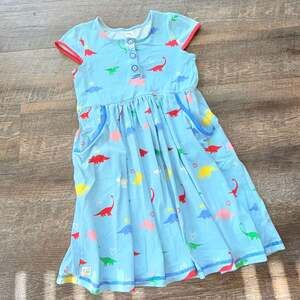 Girls Wildflowers Blue Knit Dinosaur Dress size 8
